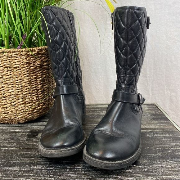 Saks 5th Avenue Black Quilted Zip Up Buckle Moto Calf Boots 7 - Picture 2 of 7